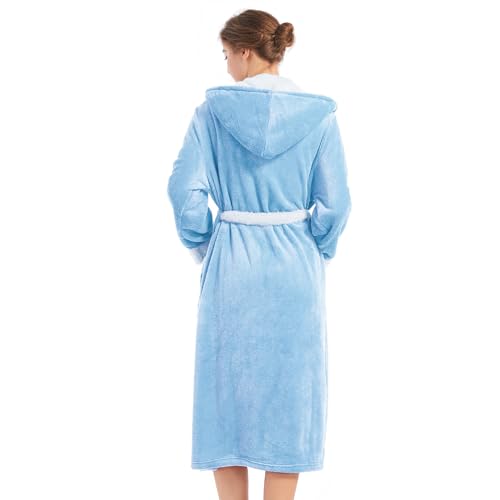 Image of Inner Wish Women Hooded Plush Robe, Fleece Highly Absorbent Cozy Warm Bathrobe