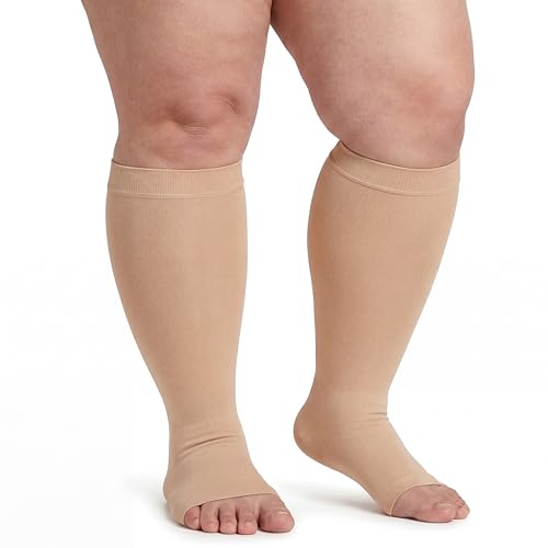 Image of MGANG Plus Size Knee High Compression Socks for Varicose Veins | Graduated Compression, Extra Wide Calf, Circulation, DVT, Swelling, Nurses, Pregnancy, Standing, Office, Flight, Travel