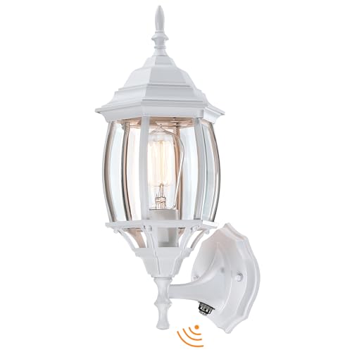 Image of 16.8 Inch White Outdoor Wall Lights Dusk to Dawn, Outside Wall Sconce for House White Dusk to Dawn Sensor Outdoor Light for Front Door Porch Sconce with Vintage Design,E26