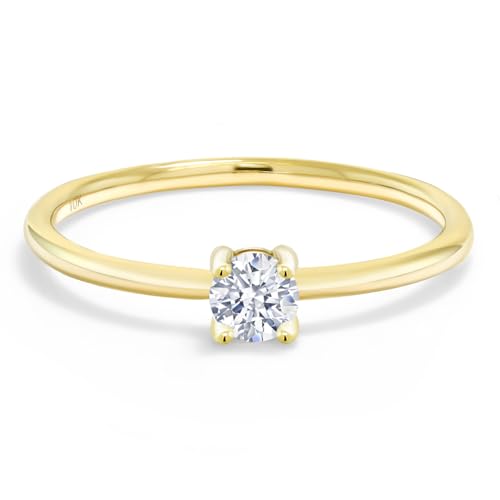 Gem Stone King 10K Yellow Gold 3.5MM Round Gemstone Birthstone Solitaire Engagement Ring | Wedding Anniversary Promise Gold Ring For Women | Available In Size 5, 6, 7, 8, 92