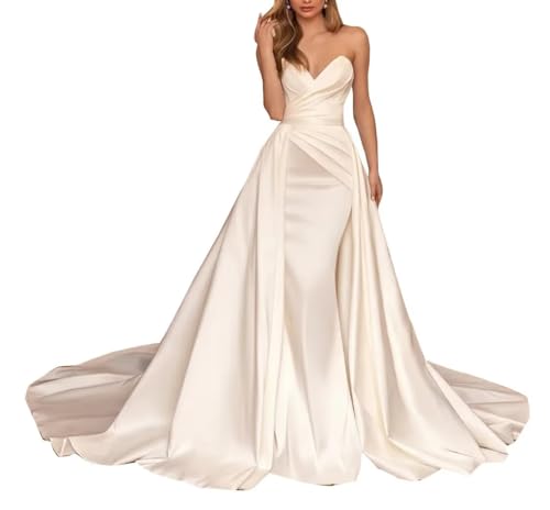 Vestido de noiva sexy decote coração cetim com cauda sereia vesti...