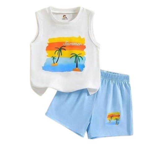 Image of Kid Boys Cotton Blend Summer Beach Printed Cotton Blend Top & Bottom Clothing Set