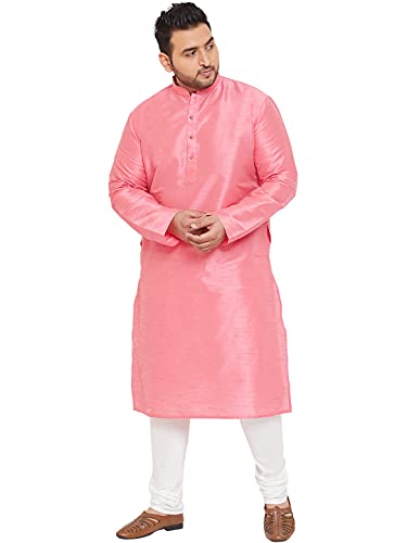 Image of VASTRAMAY Plus Size Men's Silk Blend Kurta Set-New Pink