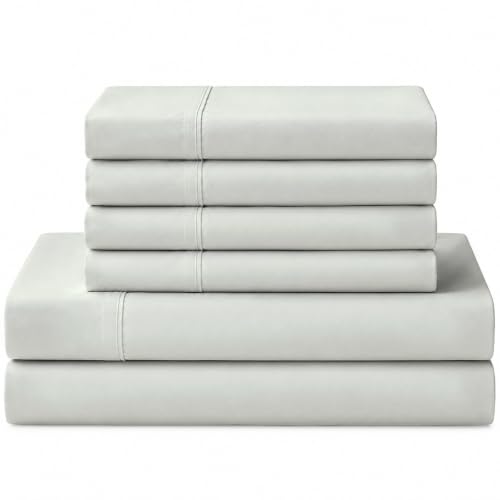 Image of Linen Home 100% Cotton Percale Sheets King Size, Dove Grey, Deep Pocket, 6 Pieces Set- 1 Flat, 1 Fitted and 4 Pillowcases, Crisp Cool and Long Staple Strong Bed Linen