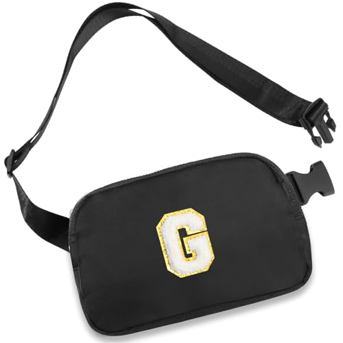 Riñonera pequeña negra para mujer, bolsa cruzada con letra inicial, bolsa de cinturón de regalo personalizada para mujer, riñonera de moda, idea de regalo de cumpleaños, Negro -, G