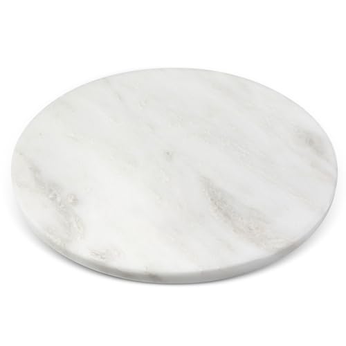 Koville 16'' White Marble Lazy Susan for Kitchen Counter, Marble Turntable for Dinning, Lazy Susans Organizer for Cabinet, Serving Rotation Spinning Tabletop Organizer Swiveling, Spice Rack Storage