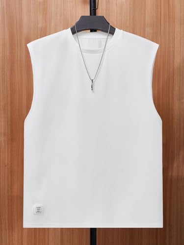 OYOANGLE Men's Letter Patched Textured Sleeveless Crew Neck Tank Tops Workout Athletic Casual Shirts3
