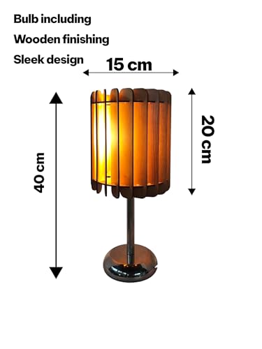Image of Wooden Table Lamp for homr Decoration, Modern Slatted Design, Ambient Lighting for Bedroom, Office, Dining Table lamp Included