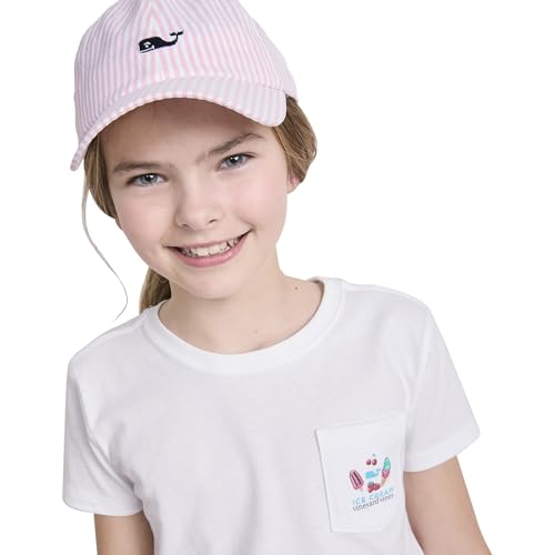 vineyard vines Girls Harbor Seersucker Baseball Hat, Palm