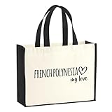 Huuraa sac en jute French Polynesia my love Sac de courses Gift Shopper noir 21 litres en jute et coton French Polynesia my love cadeau