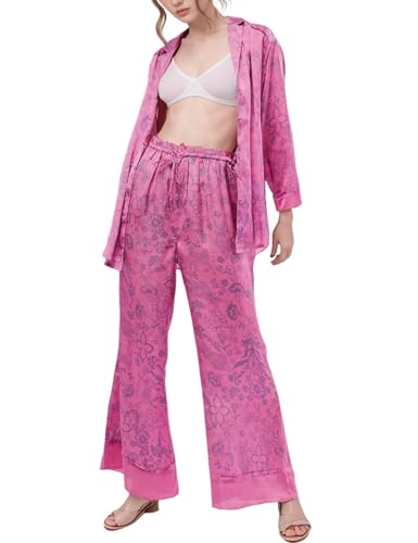 Image of Arssm Satin Pajama Set for Women Silk Pajamas Set 2 Piece Floral Pj Set Long Sleeve Button Down Pjs Sleepwear