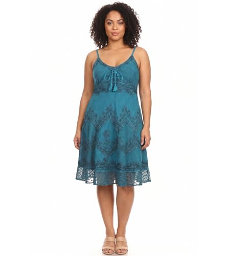 Image of Sakkas Stonewashed Rayon Adjustable Spaghetti Straps Mid Length Dress