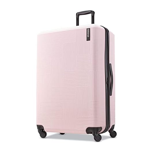American Tourister Stratum XLT Expandable Hardside Luggage with Spinner Wheels, Pink Blush, Checked-Large 28-Inch