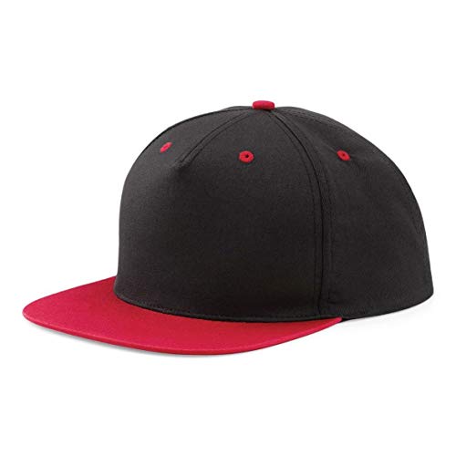 Image of MKR Snapback Flat Peak Cap Baseball Hat 5 Panel 100% Cotton - Black/Red