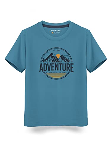 Image of HELLCAT Boys Round Neck Printed Blended Cotton Tshirt -Combo Pack of 2 - Orange /Blue