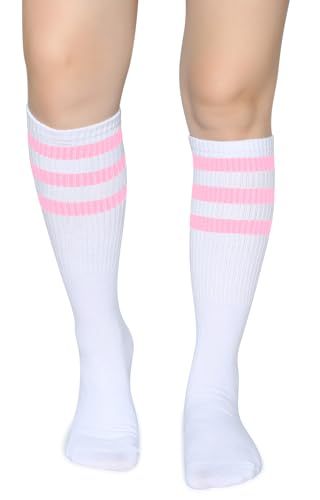Henwarry Classic Triple Stripes Over the Calf Cotton Retro Tube Socks for Men and Women