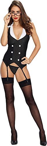 Lingerie sexy femme Tenue secrétaire coquine Uniforme d'enseignant Body bretelles Porte-jarretelles Col V profond Nuisette noire Taille unique
