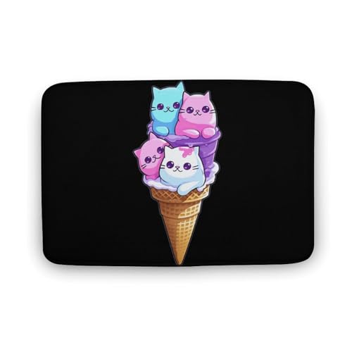 Ice Cream Cat Coral Velvet Rugs Non-Slip Bathroom Rugs Soft Kitchen Rug Floor Carpet for Home Decor 15.7