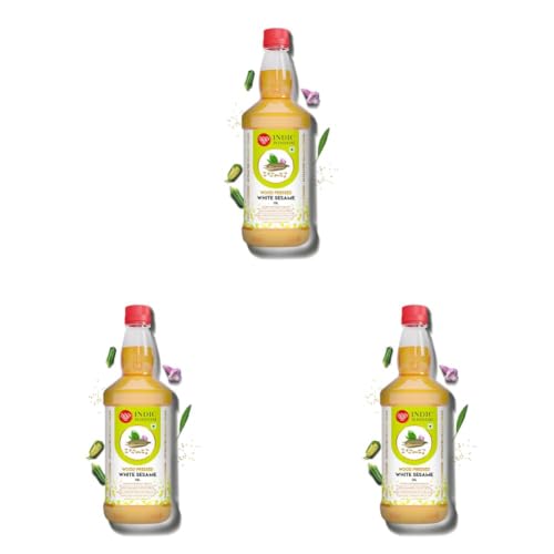 Image of IndicWisdom Wood Pressed White Sesame Oil 500 ml (Cold Pressed White Sesame Oil - Extracted on Wooden Churner) (Pack of 3)