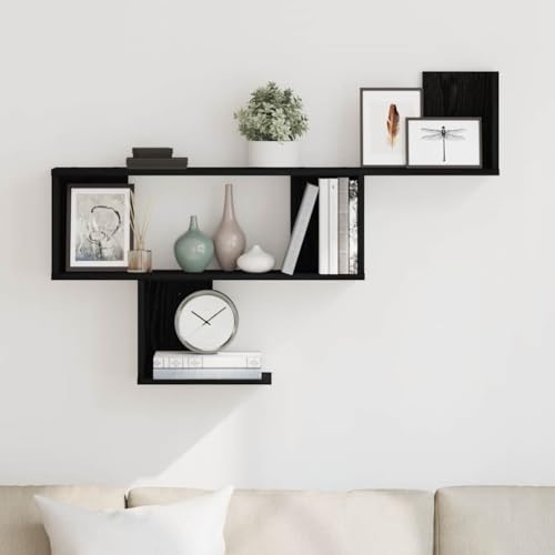 Étagère murale noire aspect chêne pour optimiser un mur vide avec du rangement - 4