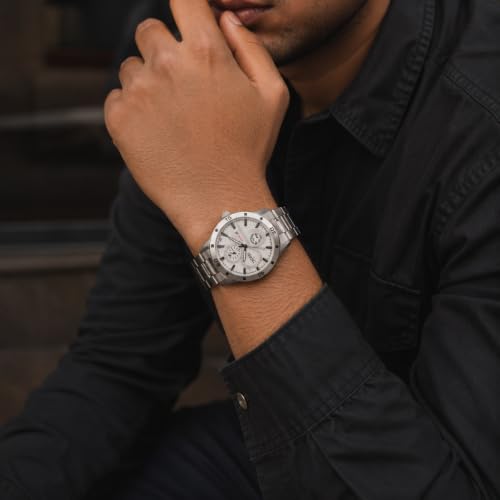 Image of Matrix Superior Analog Watch for Men | Black, Blue, Green & White Dial Stainless Steel Chain Strap Watch | Day & Date Display | Quartz Movement | Stylish Casual & Formal Wrist Watch for Boys & Men