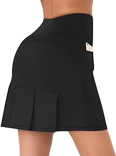 PERSIT Womens’s Pleated Athletic Golf High Wasited Tennis Skirt Running Skorts with 2 Side Pockets & Back Zip Card Pocket