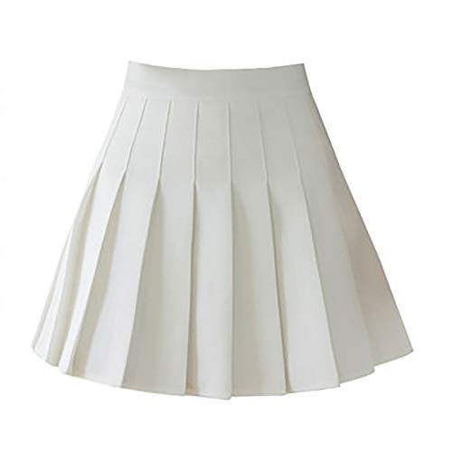 OMKMNOE Jupe Pliante, Femme Girl Court Taille High Taille Plié Played Skater Tennis School Rockrock Mesdames Vintage Plaid Jupes Une Ligne Casual Mini Jupe Élégante,Blanc,L Cover