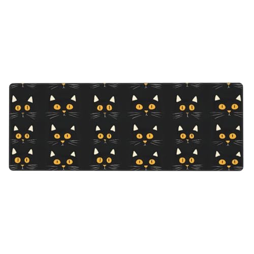 Tapis de souris gaming xxl chat noir sous-main bureau 30x80cm base caoutchouc