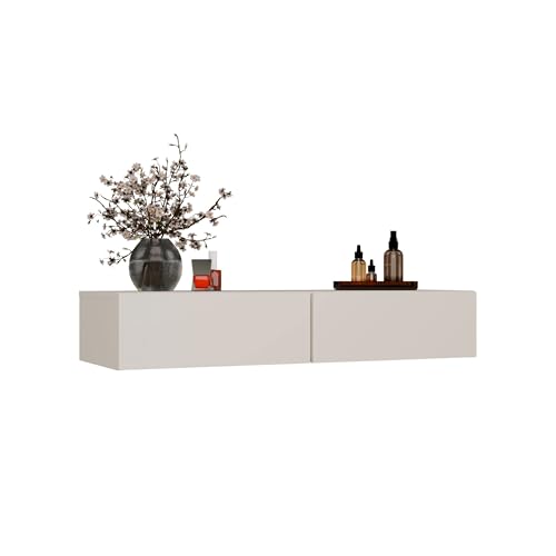 Toeletta da Trucco Sospesa Moderna 110x40 cm, Mobile Toeletta Trucco da Parete con 2 Ampi Cassetti, Design Minimal Salvaspazio per Camera da Letto, Consolle Trucco Bianca o Cashmere TOT4 (Cashmere)