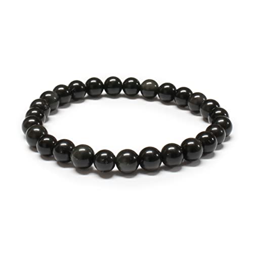 Bracelet en OBSIDIENNE OEIL CELESTE de qualité A - Perles rondes de 6mm- Pierre naturelle - Bijou Artisanal (17cm)