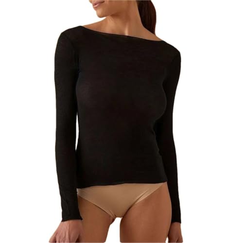JADEA Maglia Donna in Modal e Cashmere Scollo a Barca, Comoda e Avvolgente, Nero, L