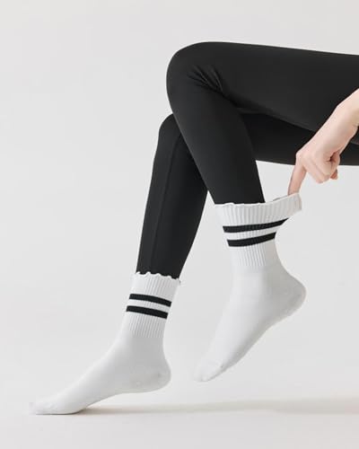 3 Pairs Pilates Socks with Grips Non-slip Yoga Crew Sock Ruffle Striped Sock for Gym Hospital Sticky Slipper Socks3