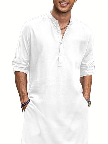Image of BE ACTIVE Men's Cotton | Regular Fit Casual Mandarin Collar | Long Length Full Sleeves | Solid Indian Kurta