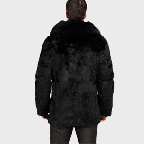 Image of Lisa Colly Men's Faux Fur Coat Winter Parka Overcoat | Men's Faux Fur Jacket, Winter Faux Fur Long Coat, Long Sleeve Fluffy Overcoat