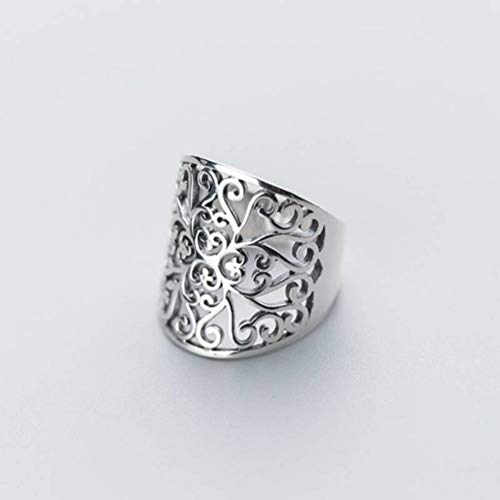 WOZUIMEI S925 Bague en Argent Femme Thaïlandaise Argent Rétro Modèle Ouvert Bague Large Visage Bague de ModeBague ajustable