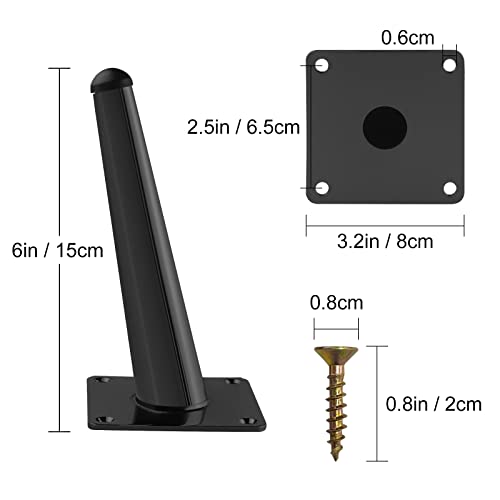 Mid Century Modern Furniture Legs - 6 Inch Black Metal High Tapered Slant Feet Replacement Sofa Couch Cabinet Dresser Cupboard, Set Of 4 #TOP3