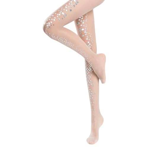 Xvbhaq Strumpfhose Damen, Hautfarbe, Meerjungfrau Strümpfe, Feinstrumpfhose, mit Glitzer Fischschuppen (Silbern)