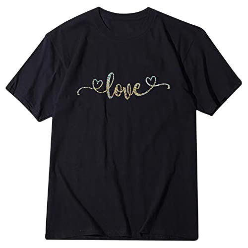 Hatoys Womens Tops Graphic Tee Oversized Drop Shoulder T Shirt Round Neck Short Sleeve Pullover Tops Letters Printed Tops