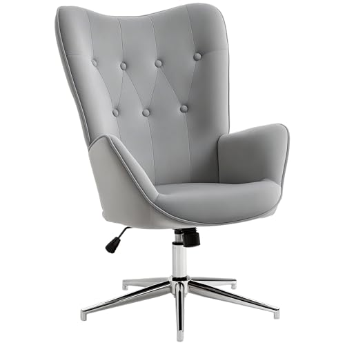 HOMCOM Sillón Individual Tapizado en Terciopelo Sillón de Salón Altura Ajustable Reposabrazos Giratorio 360° para Dormitorio 66x73x102,5-111,5 cm Gris
