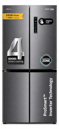 Image of Voltas Beko, A Tata Product, 522 L, Inverter, Convertible, Frost Free, French Four Door Side by Side Refrigerator (2026 Model, R4D522 /FPV3N0RXID, Inox, with Harvest Fresh Technology)