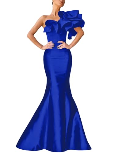Elegant Mermaid Trumpet One Shoulder Evening Dress Floor Length Ruffles Prom Dress 2025