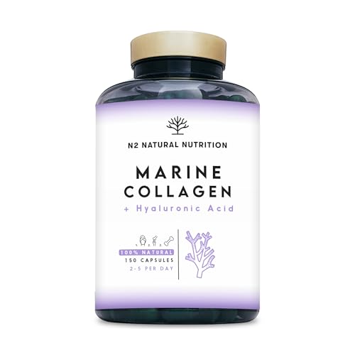 Colageno con Magnesio y Acido Hialuronico. Vitamina C. 150 Cápsulas Suministro 75 días. Alta Concentración. Cuidado de Articulaciones, Piel y Huesos. Colágeno Marino PEPTAN. CE.N2 Natural Nutrition