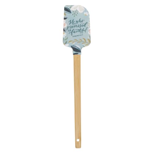 Christian Art Gifts Sturdy Food Grade Inspirational Scripture Rubber Spatula for Home & Kitchen: He Who Promised Encouraging Bible Verse Utensil for Cooking, Baking, Strong Handle, Blue