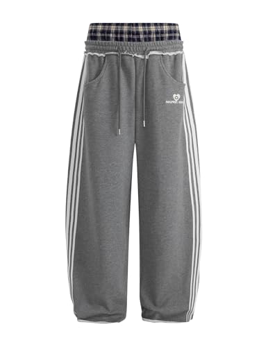 Aelfric Eden Baggy Wide Leg Sweatpants for Women Men Double Elastic Waisted Streetwear Y2K Casual Lounge Pants Trouser with Pockets Dark Grey Small