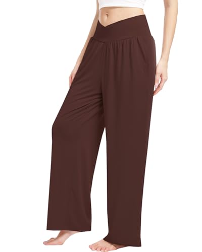 Image of Kivdol 3 Pack Womens Wide Leg Yoga Pants Crossover High Waisted Casual Loose Lounge Sweatpants with Pockets