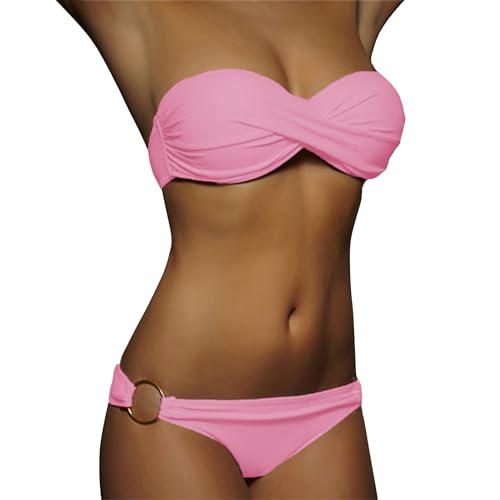Costume da Bagno Sexy Bandeau Push Up Due Pezzi Bikini Donna Sexy con Ferretto Perizoma Stringate a Vita Bassa Trikini Donna Mare Costumi