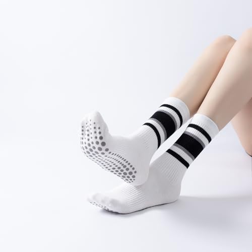 Image of Verdancy Yoga Pilates Socks with Grips for Women Striped Cushioned Non Slip Crew Socks for Barre Ballet Dance