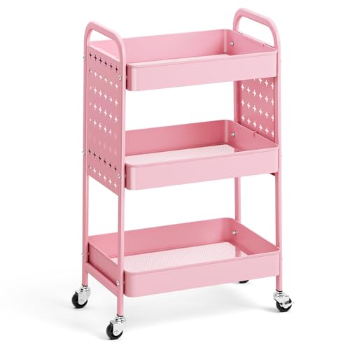KINGRACK 3 Tier Rolling Cart with DIY Hanging Board,...