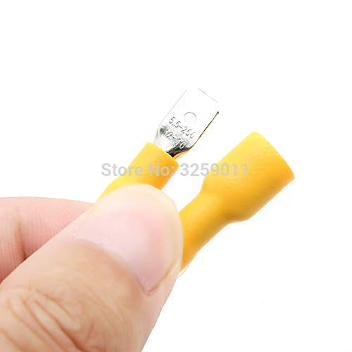 Gimax 500PCS Butt Connector Spade Crimp Terminal Male Female Full-Insulating Joint 12-10 AWG MDD 5.5-250 FDFD 5.5-250 yellow