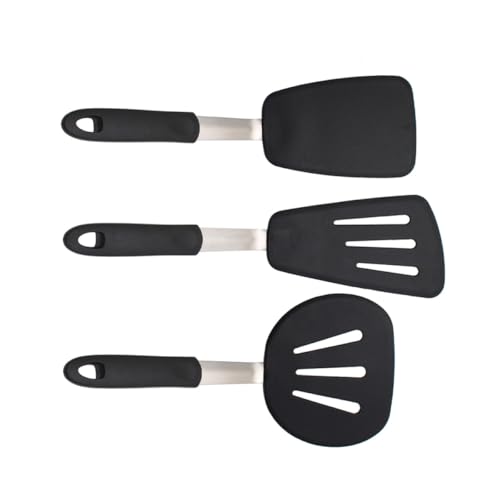 BIUDECO Espátulas de Silicona para Freír Filetes y Huevos Juego de 3 Piezas Espátula Ranurada Utensilios de Cocina Resistentes al Calor para Uso Doméstico